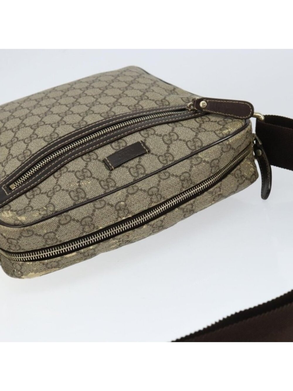 Authentic GUCCI GG Supreme Shoulder Bag PVC Brown Gold 201448 - Picture 13 of 16